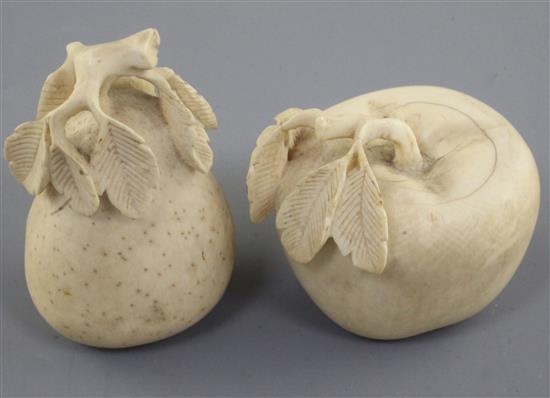 Two Chinese ivory models of fruit, 19th century, height 5cm and 7.3cm